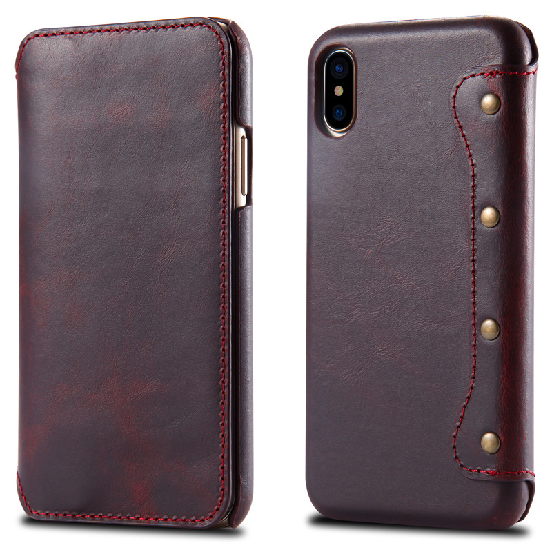 Top Grain Cowhide Oil Wax Flip Phone Case